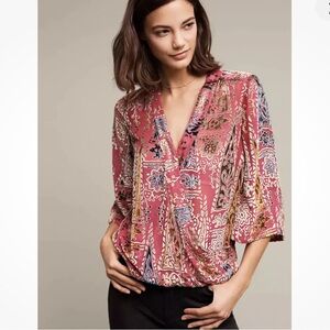 Anthropology Floreat silk blend burnout velvet top size m pink Fariy whimsigoth